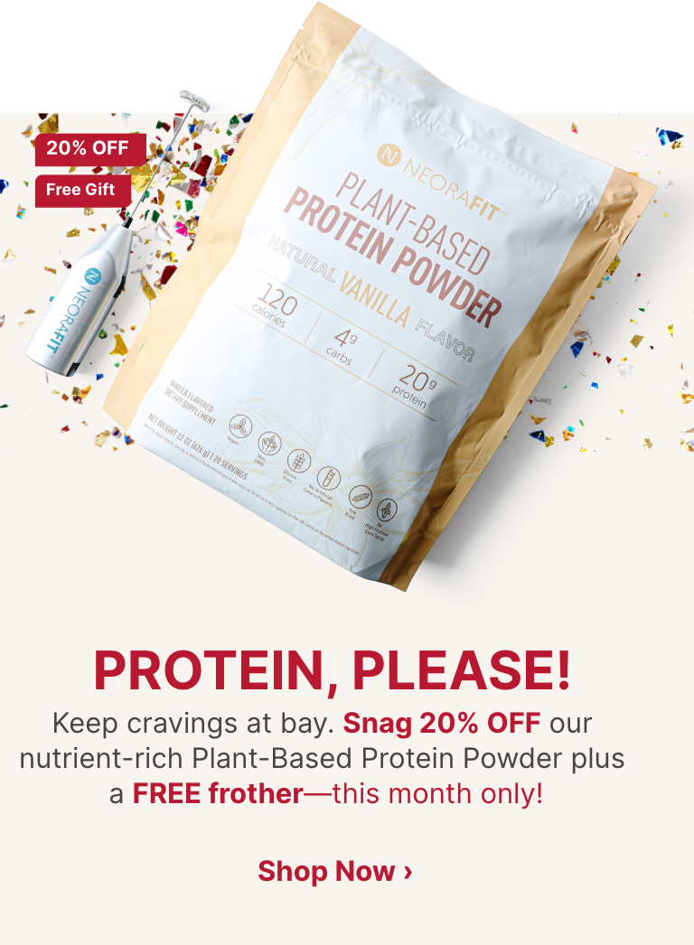 NeoraFit Plant-Based Protein Powder with FREE Frother on confetti
